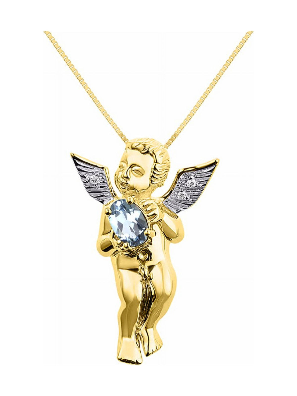 Yellow Gold Plated Hugs & Kisses Angel Necklace, Tennis Bracelet, & Ring with Diamonds Adjustable 7"-8" Wrist & 18" Chain Aquamarine Birthstone Jewelry E83012