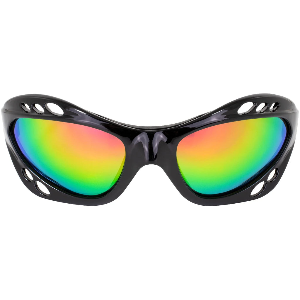 3 Pairs Padded Polarized Sunglasses with Strap Black Frame Blue Pink Green Mirror Lenses M247