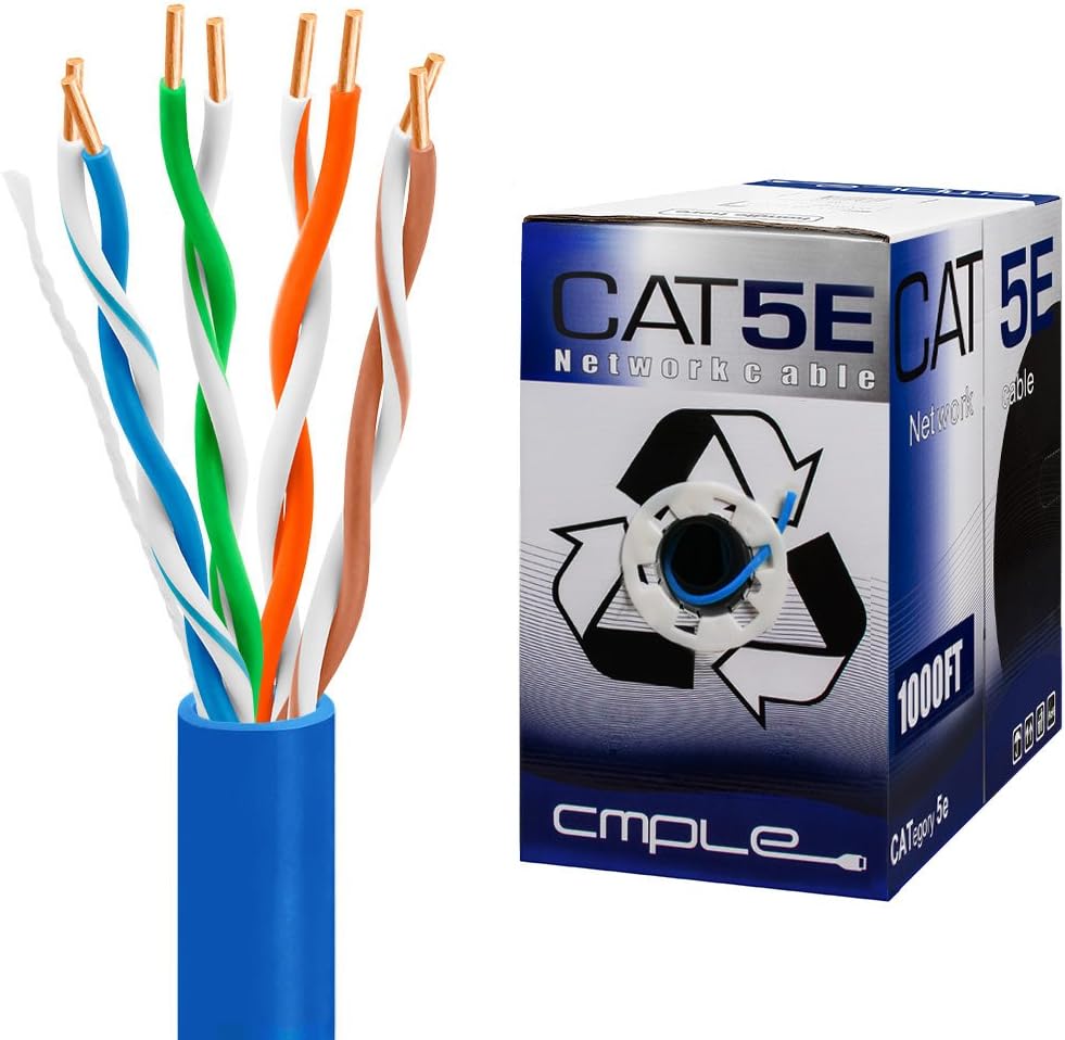 Cat5e Gigabit Ethernet Cable Bulk Unshielded Twisted Pair (UTP) Solid 24AWG CMR 350 MHz 1000 Feet Green J394305