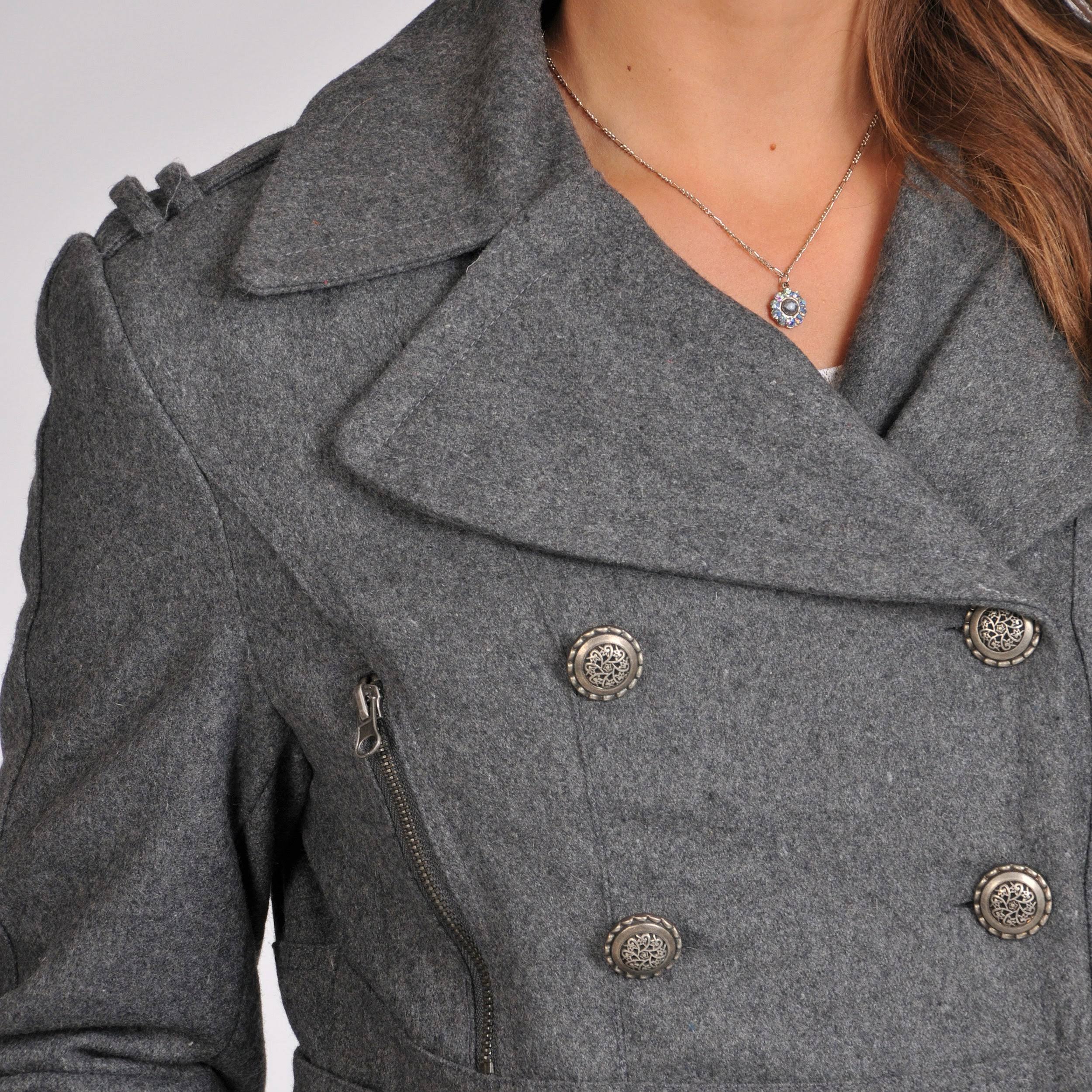 Charcoal Grey Wool Blend Double Breasted Peacoat K147857