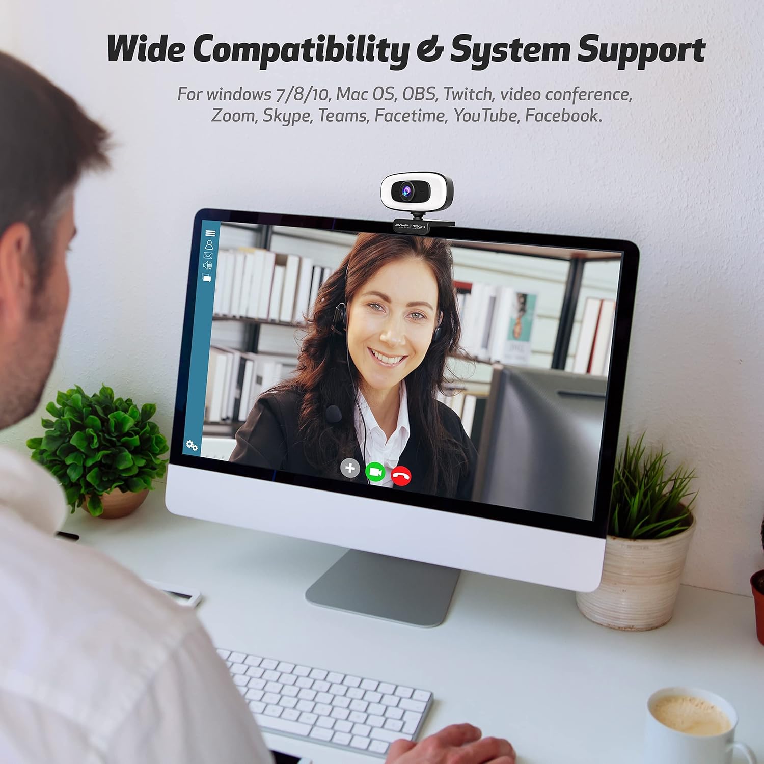 4K Webcam with Light Ultra HD 8MP Autofocus USB Web Cam with Microphone X39406