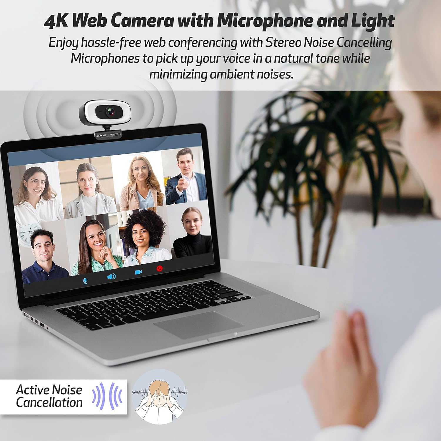 4K Webcam with Light Ultra HD 8MP Autofocus USB Web Cam with Microphone X39406