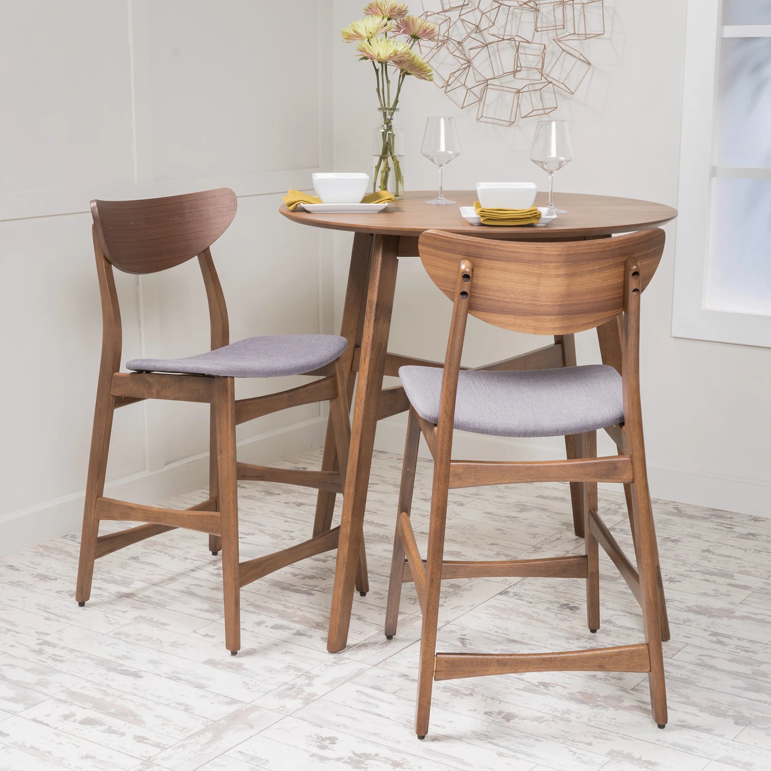Dark Grey Fabric Counter Chair, Set of 2 Q8110