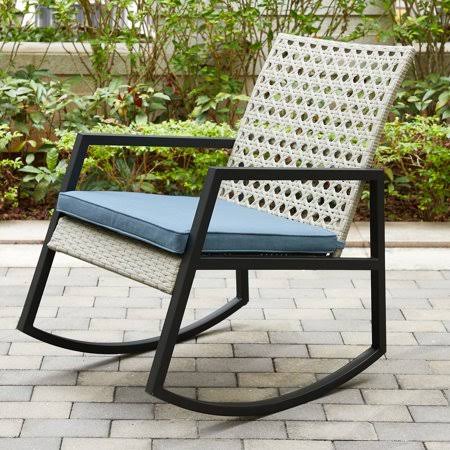 Light Grey/Blue Rattan Rocking Chair I346