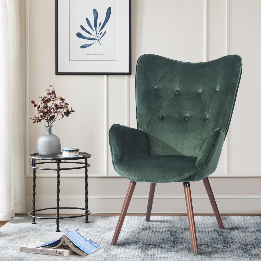 Green Velvet Wingback Accent Chair with Tufted Backrest X414