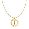 14K Yellow Gold Round Wreath Initial Letter Pendant with 22" Chain Necklace V216