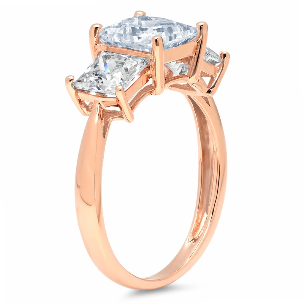 Princess Cut Blue Natural Aquamarine 18k Rose Gold 3 Stone Ring J11398