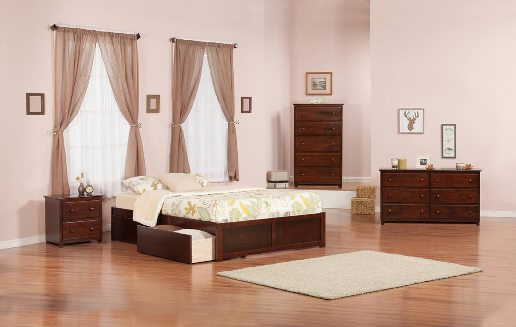 King Antique Walnut Bed Foot Board with Drawers E959