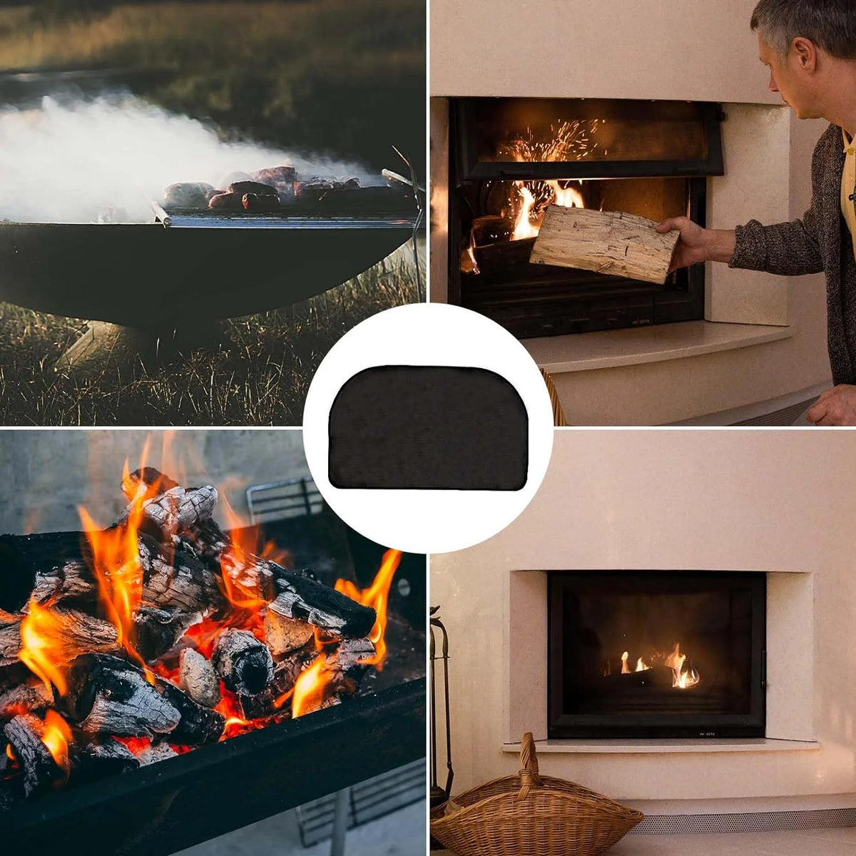 Black 42x24 Inch Fireplace Mat Hearth Pad L4236