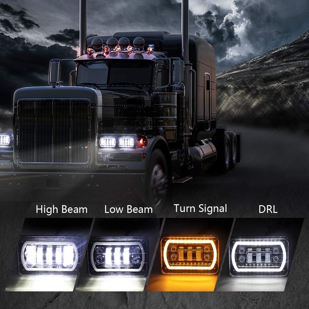4x6 LED Headlights with White/Amber Halo Sealed Beam, Pack of 2 M76904