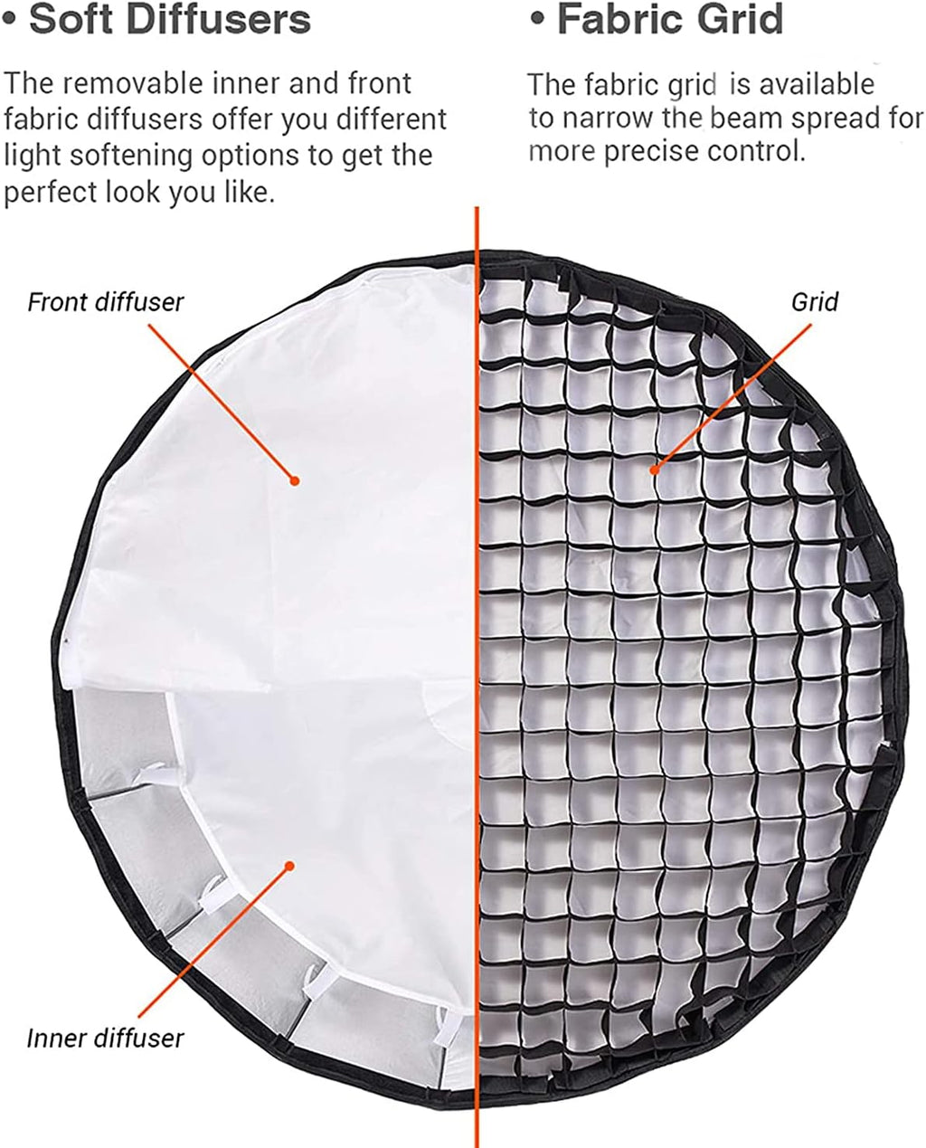 120cm Parabolic Softbox with Grid Strip, Carry Bag G141