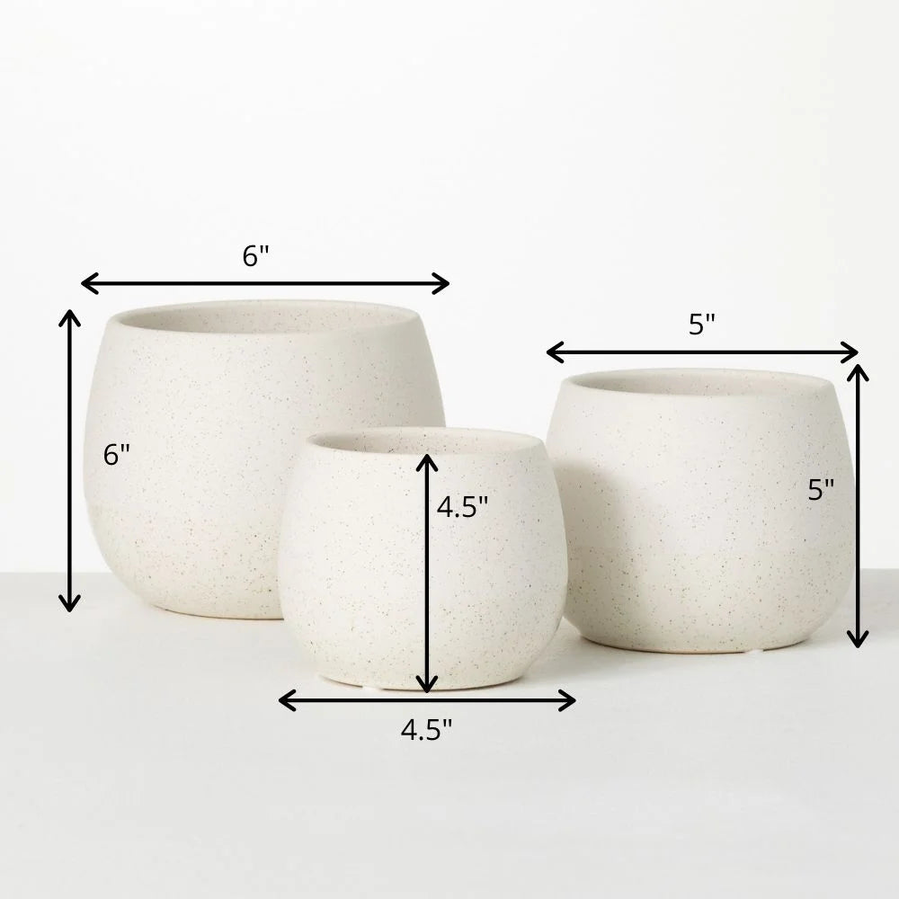 Creamy Speckled Round Ceramic Planter Set of 3 P4092