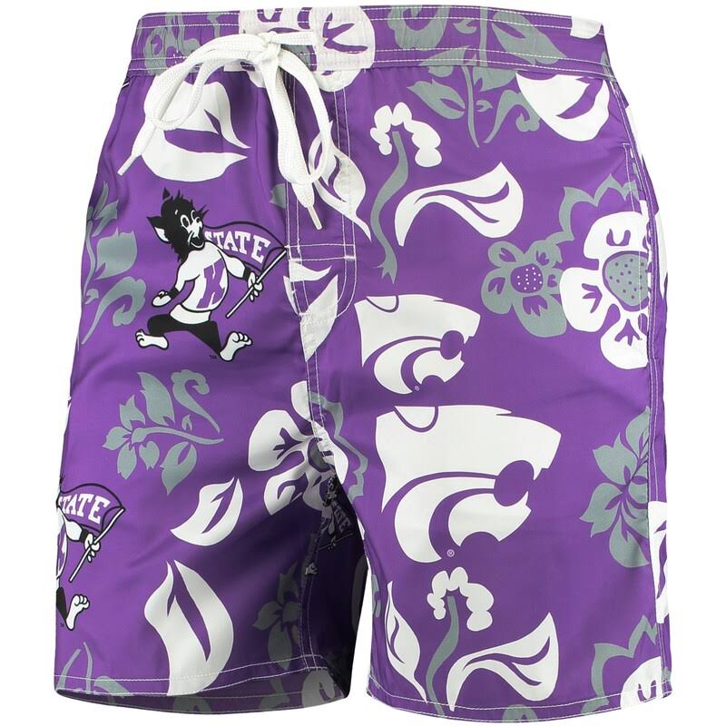 Men's Purple Kansas State Wildcats Floral Volley Logo Swim Trunks Y7715
