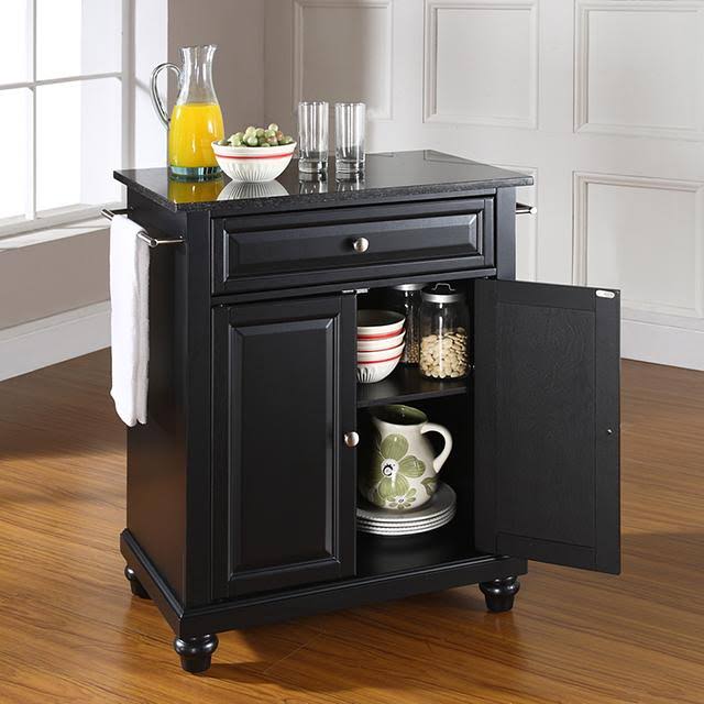 White Solid Granite Top Portable Kitchen Island S1809