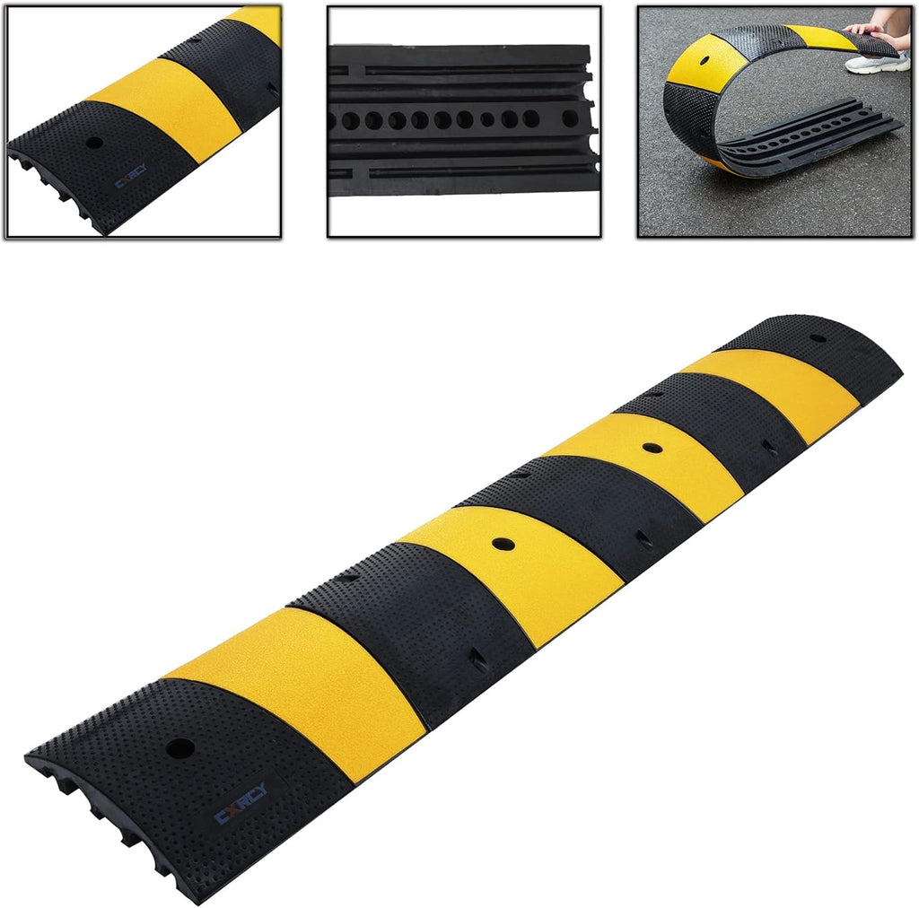 6FT Rubber Speed Bumps 2 Pack Modular Traffic Driveway Speed Bump Heavy Duty Cable Protector Ramp with 8 Bolts (71.7 x 12 x 2.4 Inch) T873751