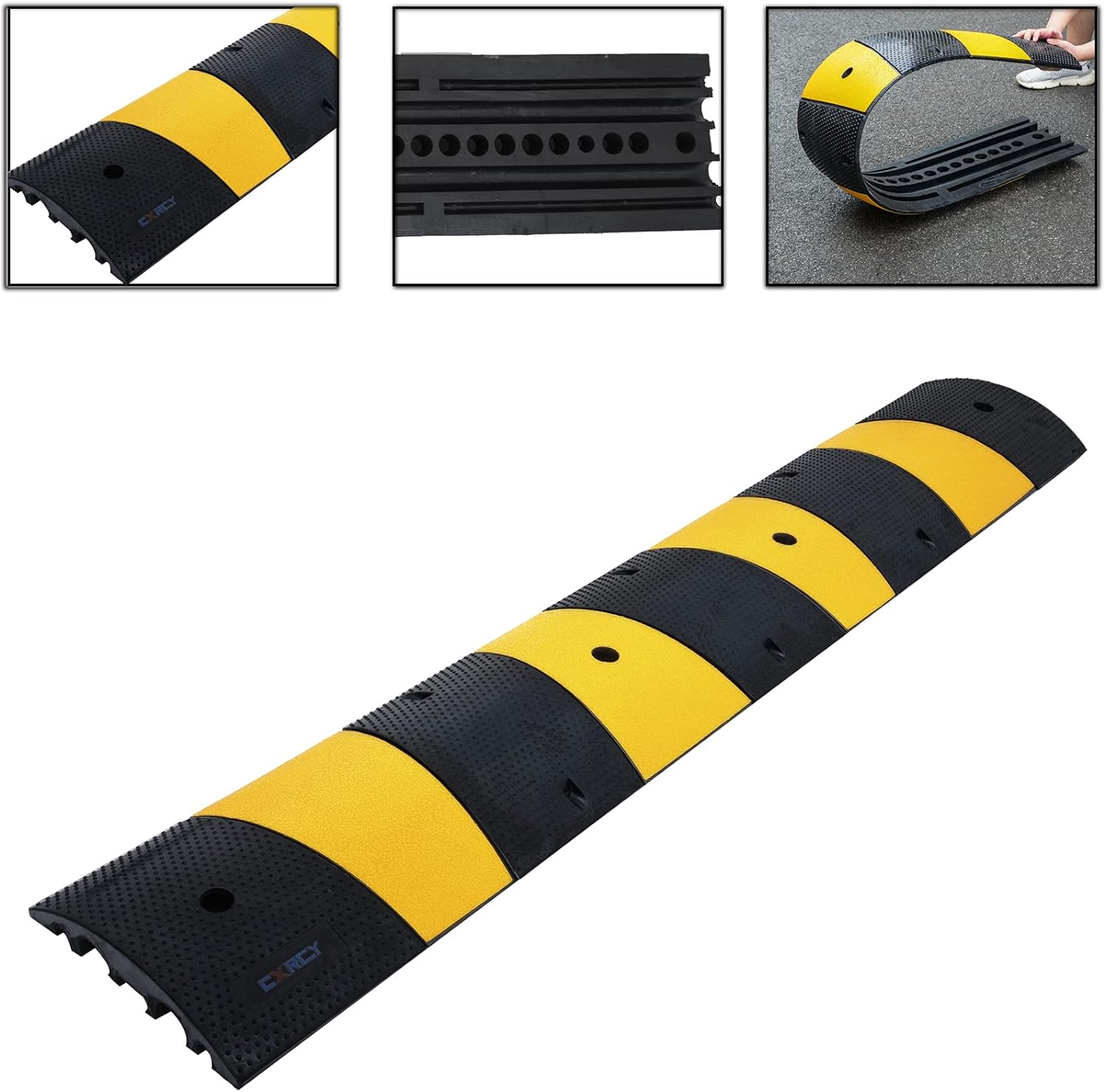 6FT Rubber Speed Bumps 2 Pack Modular Traffic Driveway Speed Bump Heavy Duty Cable Protector Ramp with 8 Bolts (71.7 x 12 x 2.4 Inch) T873751