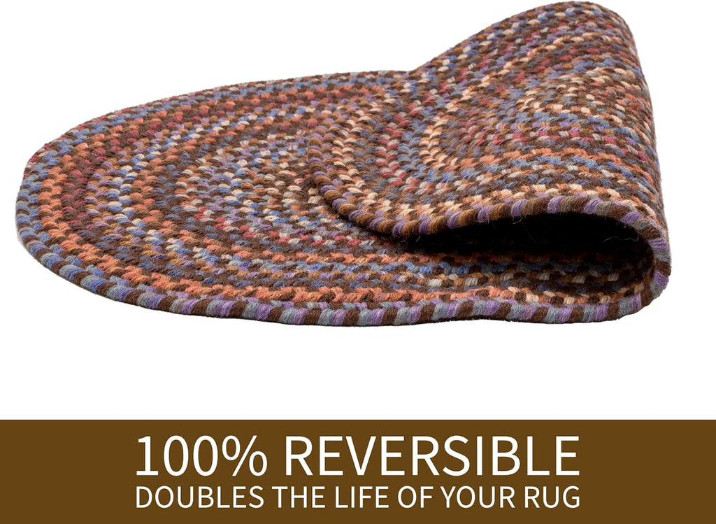 Walnut Brown Wool Braided Rug 20" x 30" Oval N9670