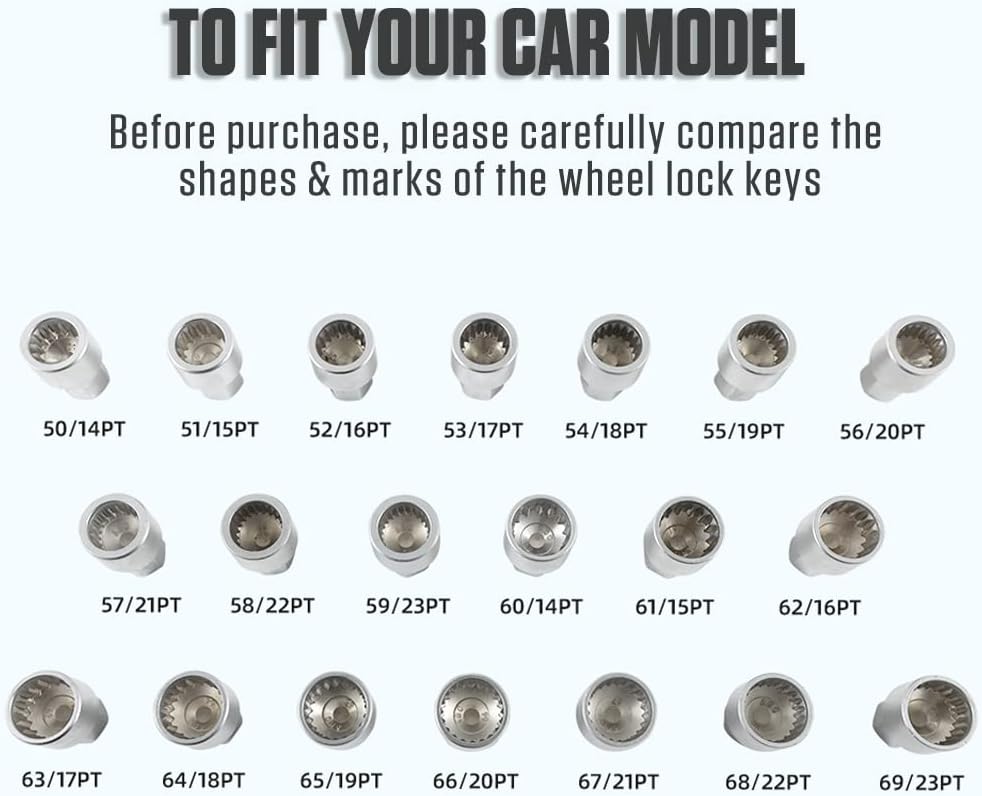 20pcs Spline Wheel Locks Lug Nuts Removal Key Socket Kit Z3926