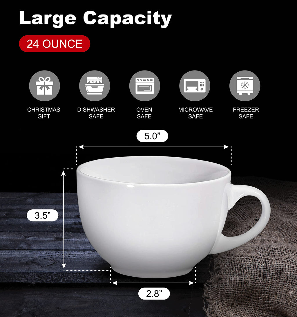 White 24 Oz Porcelain Coffee Mug Set O41131