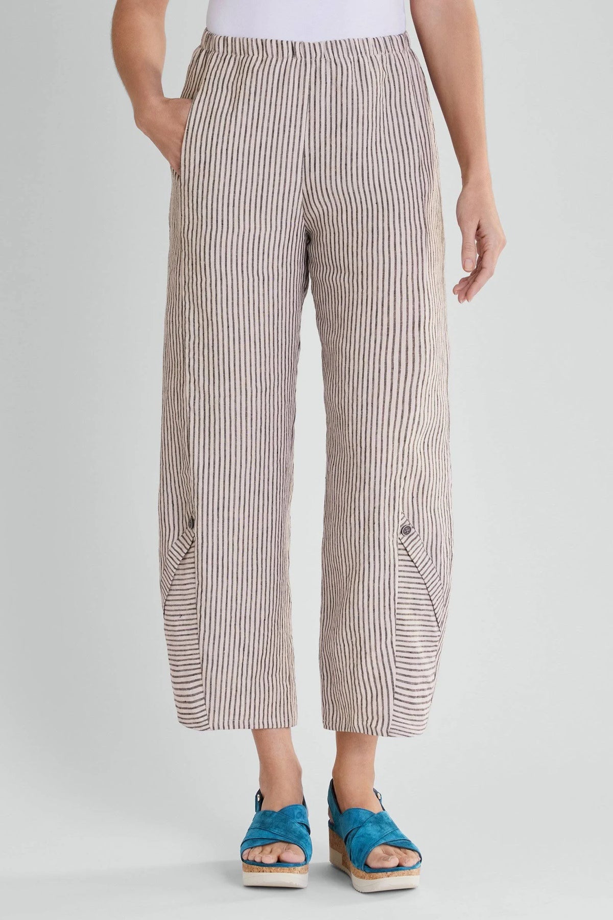 Crop Linen Pant, Cream/Black Stripe, Xs (2-4) H520745