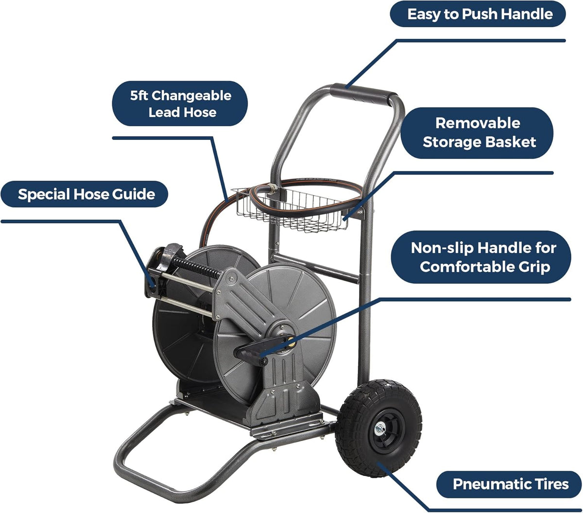 Metal Hose Reel Cart with Crank, 150-Feet 5/8 Hose Capacity M52772