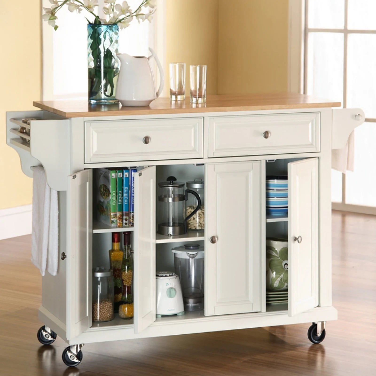Black Natural Wood Top Kitchen Cart O44902