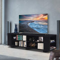 Black Wooden TV Stand with 8 Open Shelves O219254