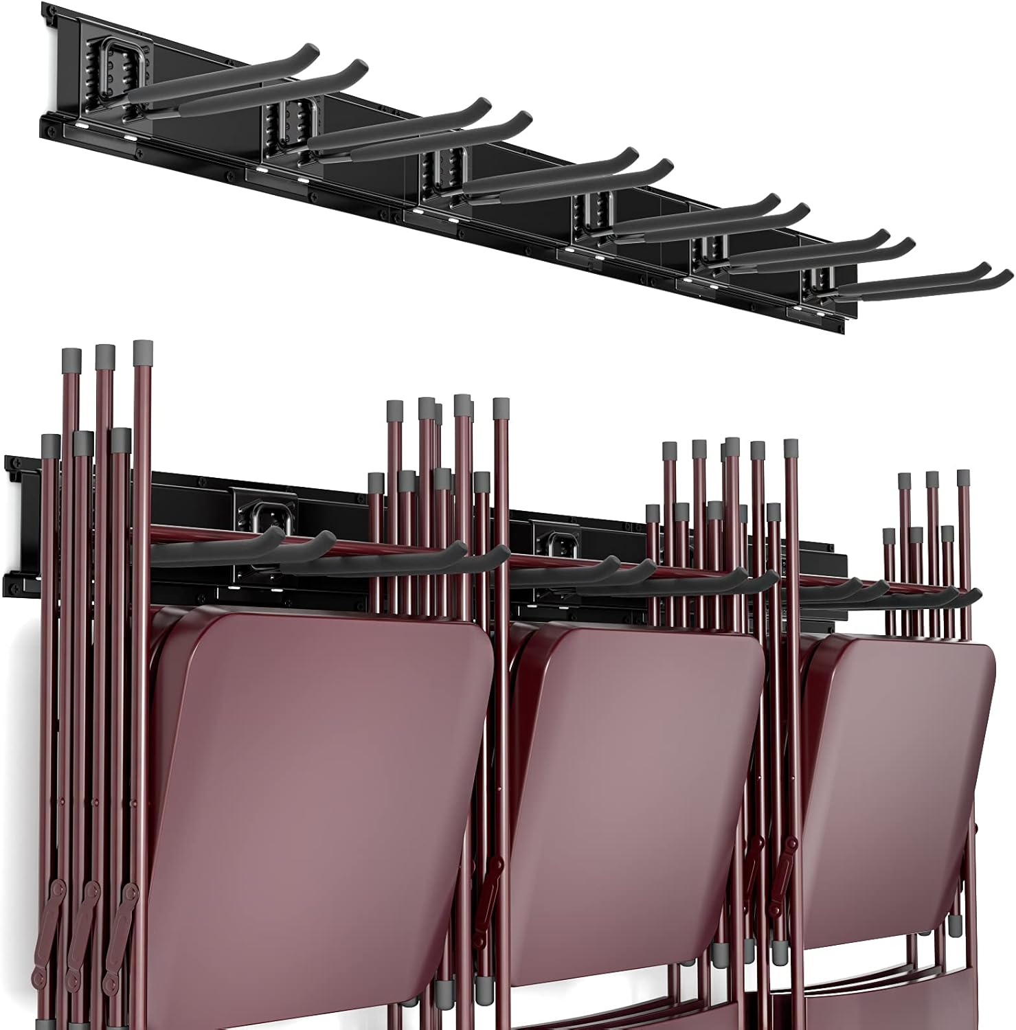 Heavy Duty Garage Storage Tool Organizer Wall Mount Rack with 6 Long Hooks, 48 Inch, Pack of 2 D234493