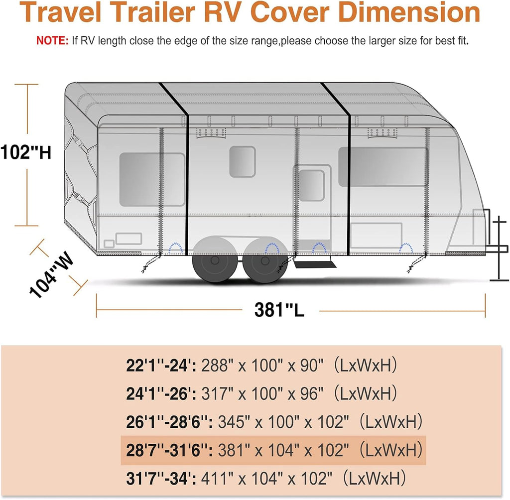 RV Cover for 28'7"-31'6" with 4 Gutter Spout Covers Tongue Jack Cover W764