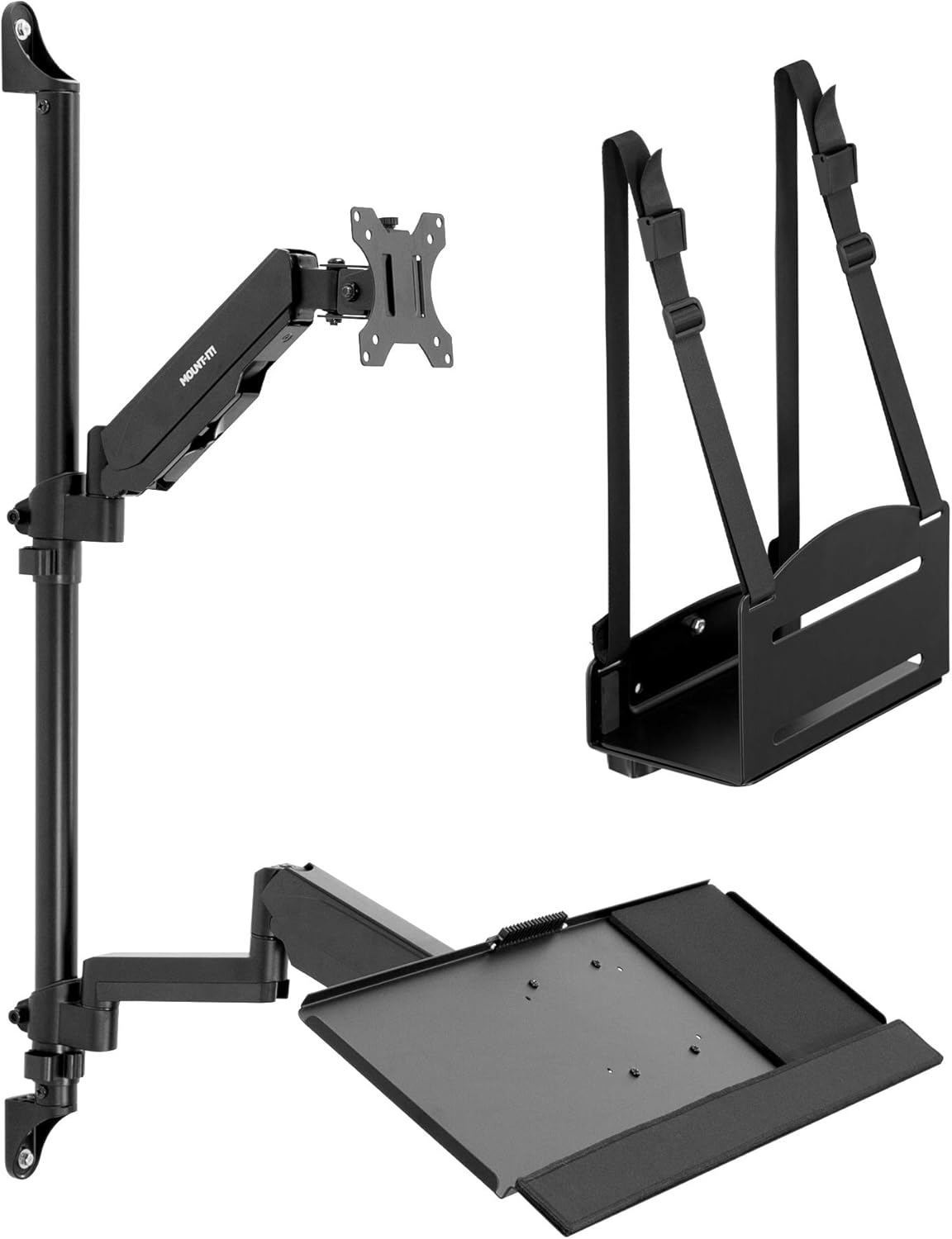 Wall Mount Workstation with Single Monitor Mount, Keyboard Tray and CPU Holder, Height Adjustable Full Motion Arms Q247