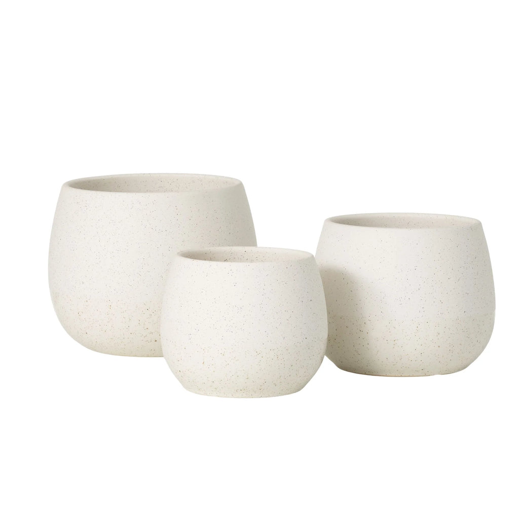 Creamy Speckled Round Ceramic Planter Set of 3 P4092