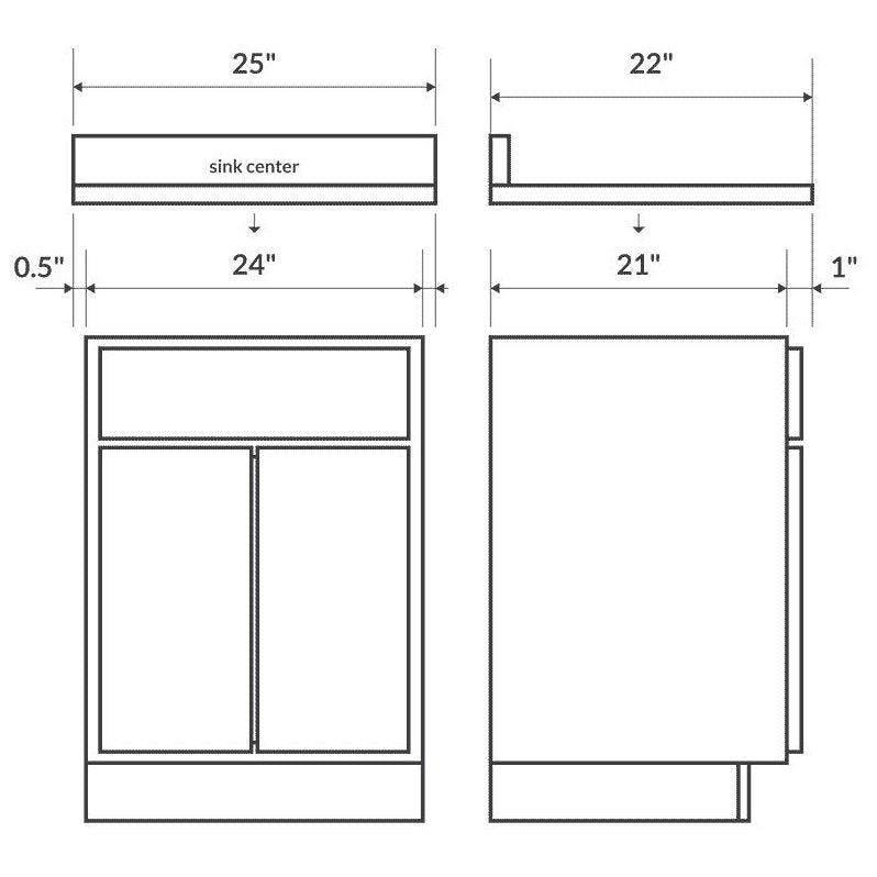 Black Granite Vanity Top 25 in x 22 in with Backsplash 4 in Spread U573