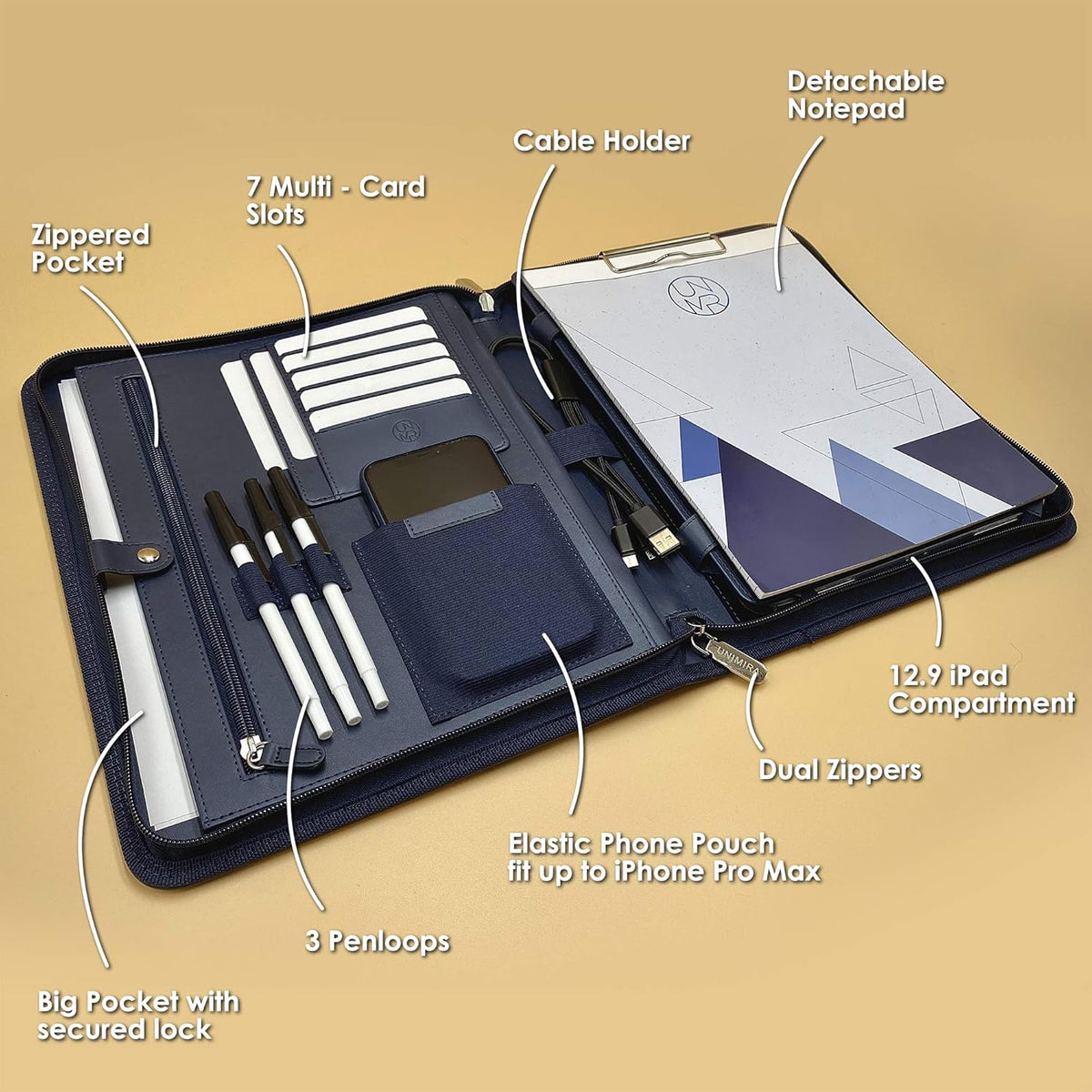 Navy Blue Leather Portfolio Padfolio N53762