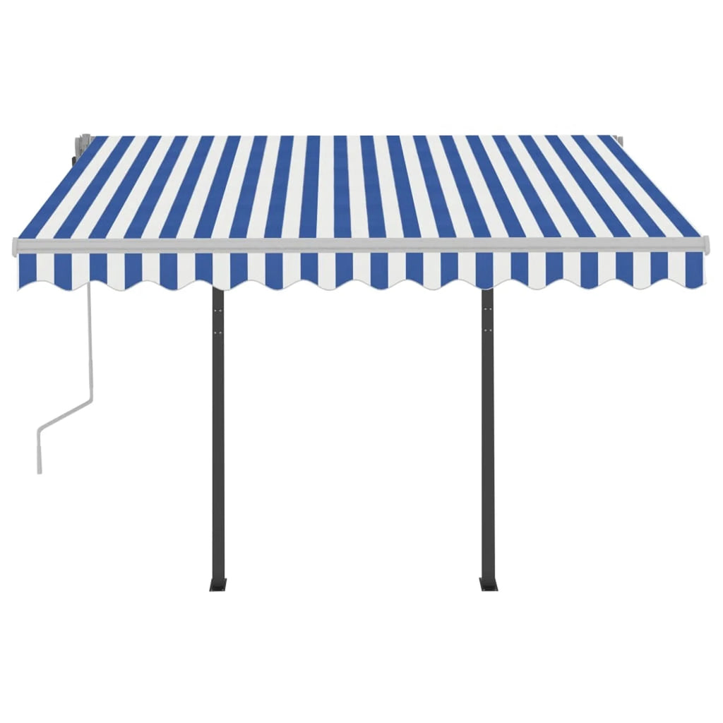Manual Retractable Awning with Posts 9.8'x8.2' Blue and White O68485
