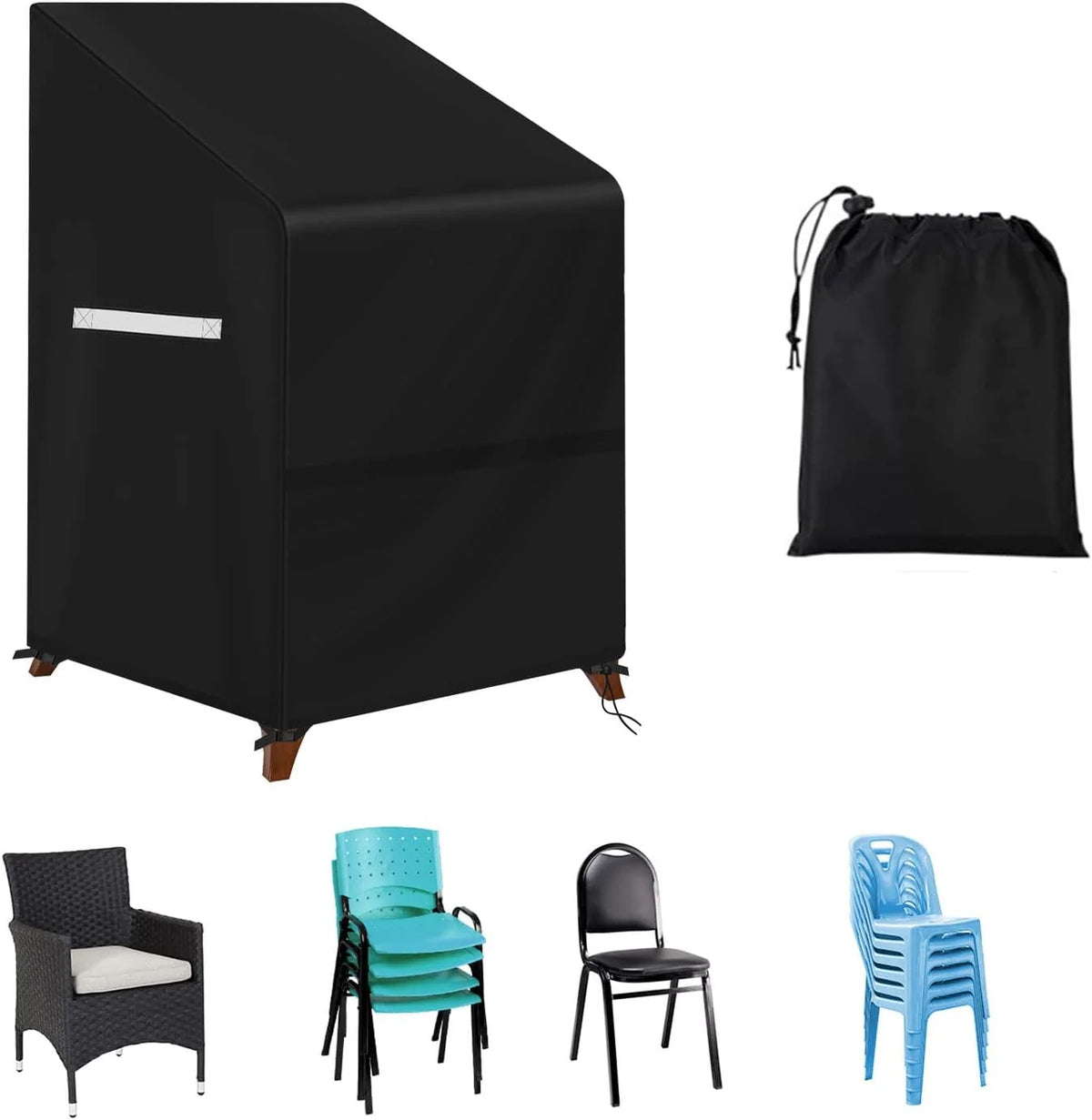 Outdoor Stacking Chair Covers Waterproof Patio Furniture Cover for 4-6 Stackable Chairs B585364