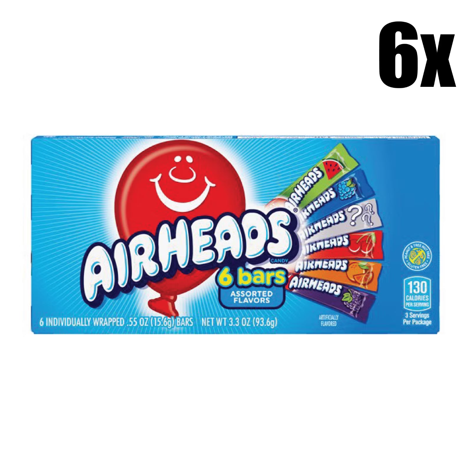 6x Boxes Airheads Assorted Chewy Candy Bars 3.3oz L294