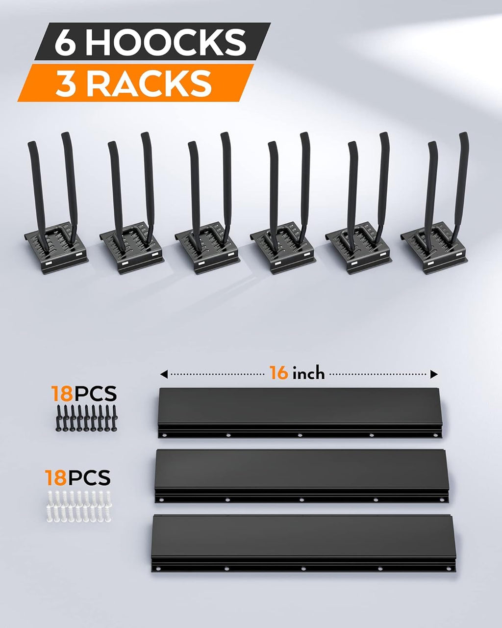 Heavy Duty Garage Storage Tool Organizer Wall Mount Rack with 6 Long Hooks, 48 Inch, Pack of 2 D234493
