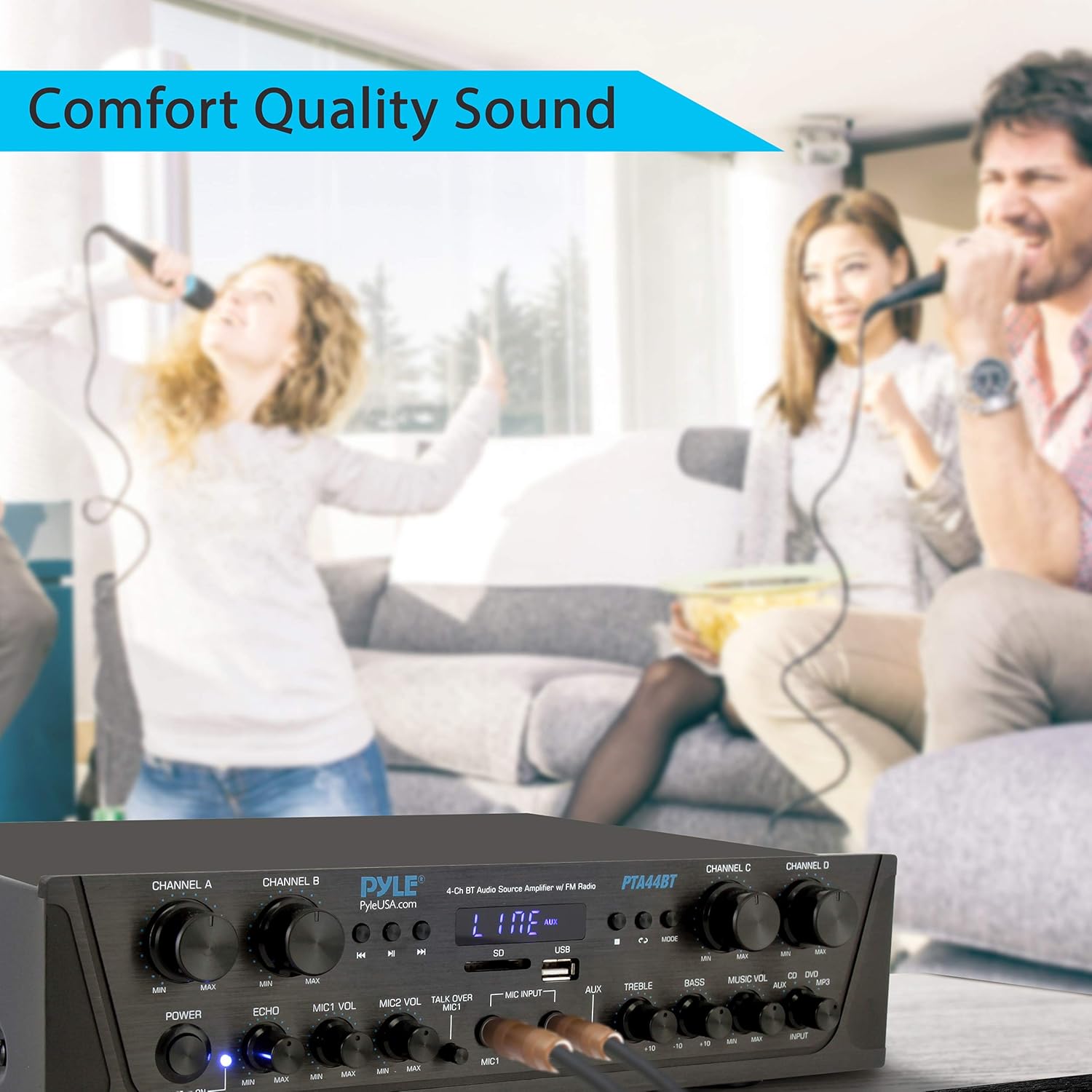 500W 4 Channel Bluetooth Amplifier with FM, USB, Microphone F2837