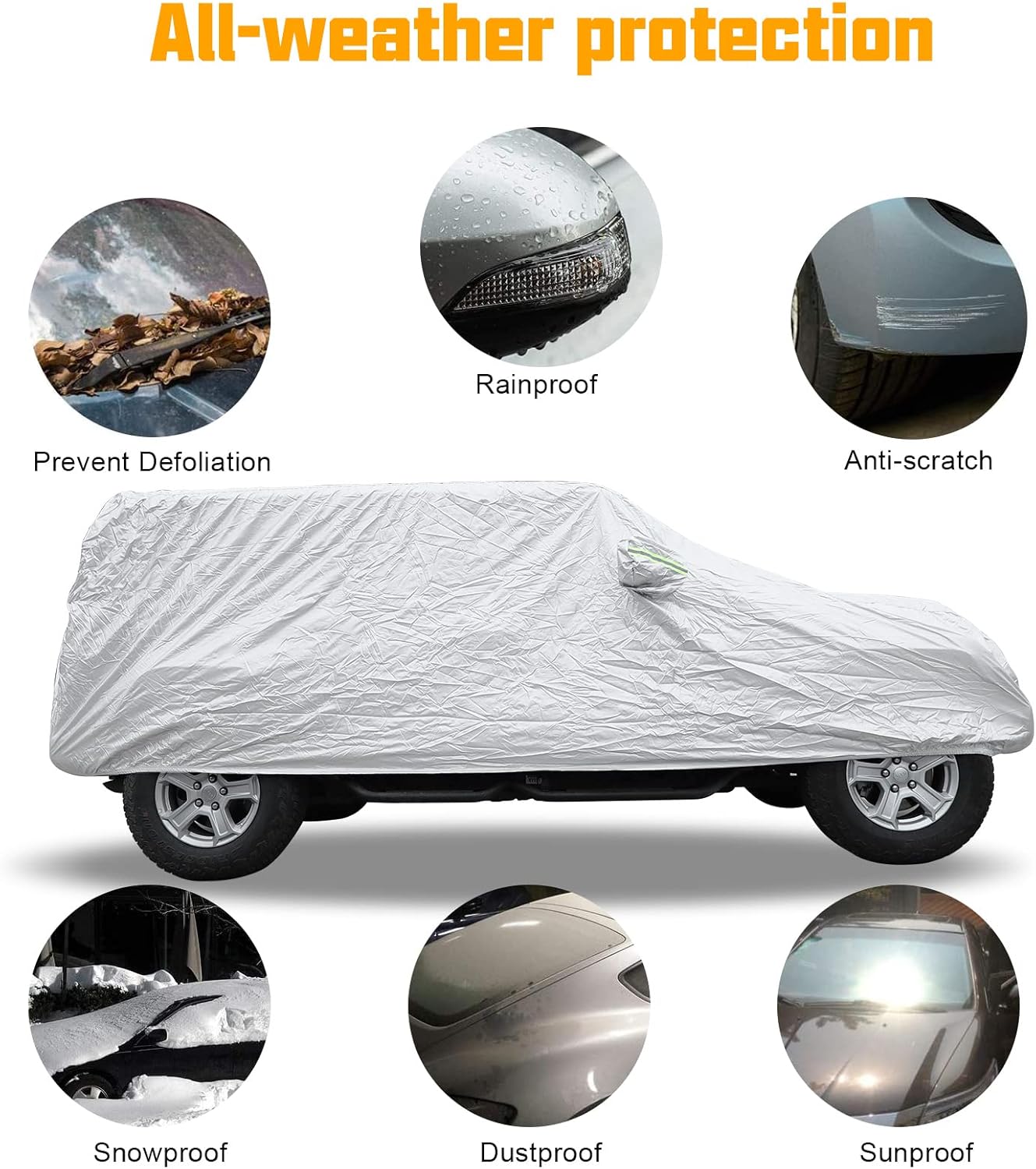 Silver Full Car Cover for Jeep Wrangler 4 Door Waterproof A741106