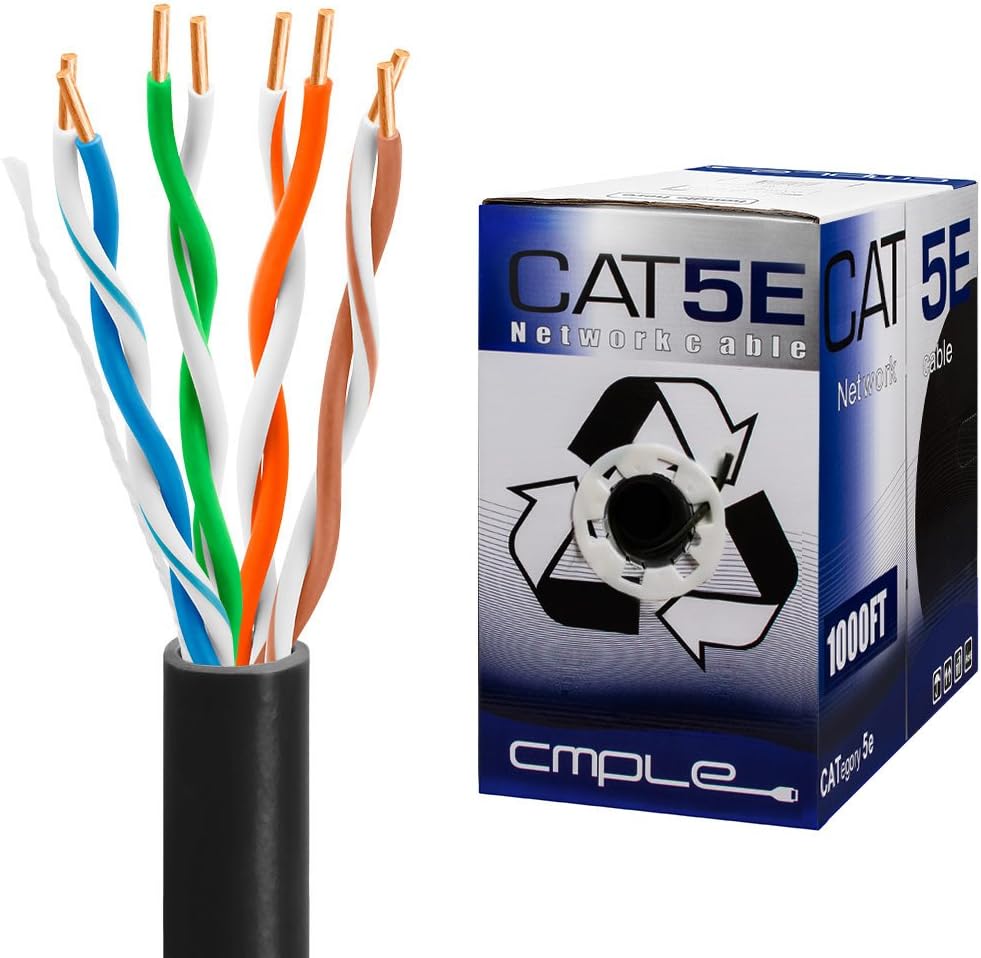 Cat5e Gigabit Ethernet Cable Bulk Unshielded Twisted Pair (UTP) Solid 24AWG CMR 350 MHz 1000 Feet Green J394305