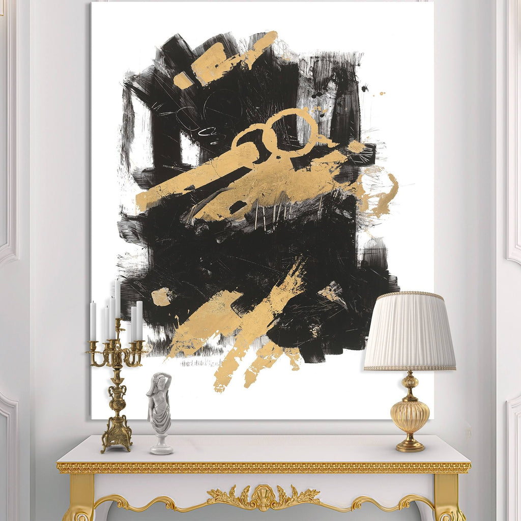 Gold and Black Modern Glam Canvas Artwork Print - 44 in. Wide x 34 in. High M4189