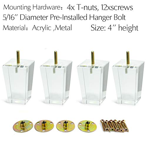 Acrylic Furniture Legs Pack of 4 Clear 4inch Square M659