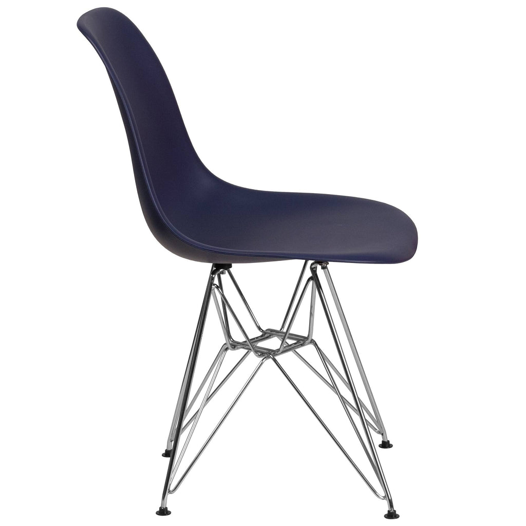 Navy Blue and Silver Accent Chair with Chrome Legs R177