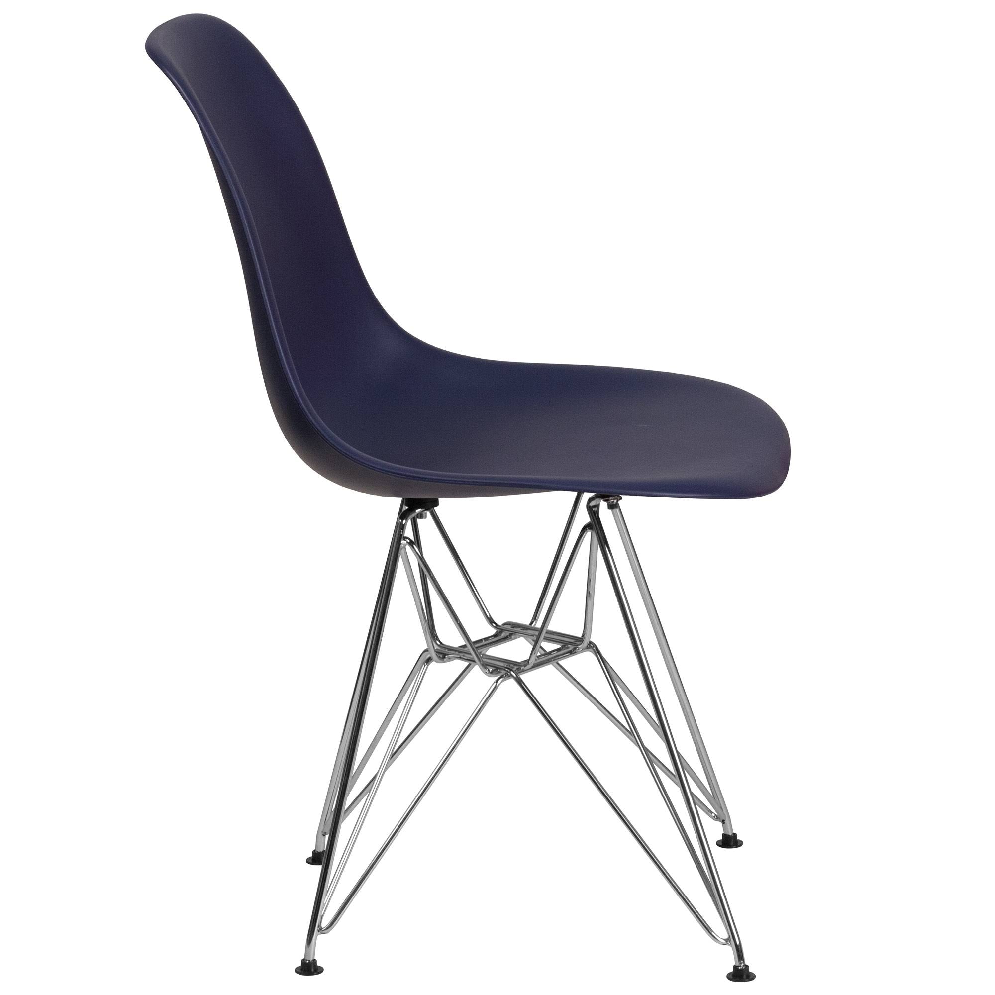 Navy Blue and Silver Accent Chair with Chrome Legs R177
