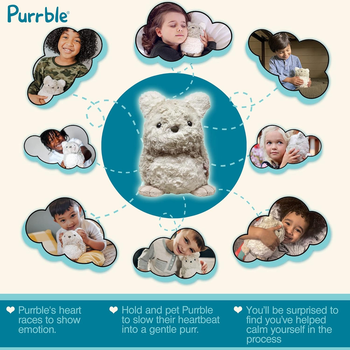 Calming Toy Companion with Dynamic Heartbeat and Soothing Purr Plush H4134