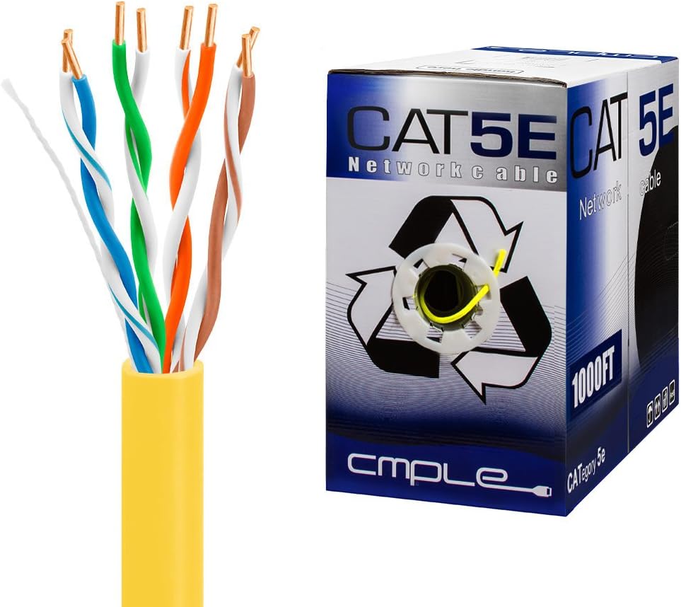 Cat5e Gigabit Ethernet Cable Bulk Unshielded Twisted Pair (UTP) Solid 24AWG CMR 350 MHz 1000 Feet Green J394305