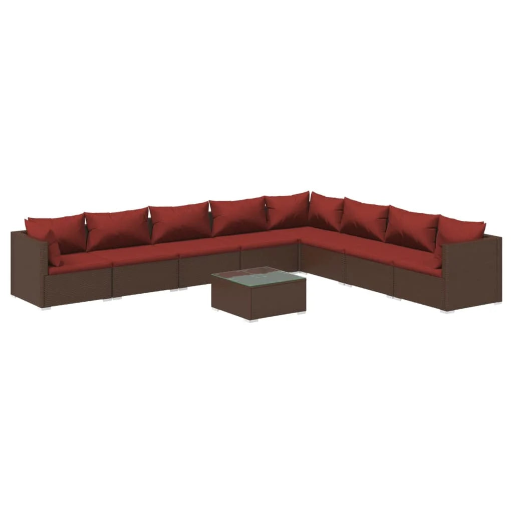 9 Piece Patio Set with Cushions Poly Rattan Brown M38352