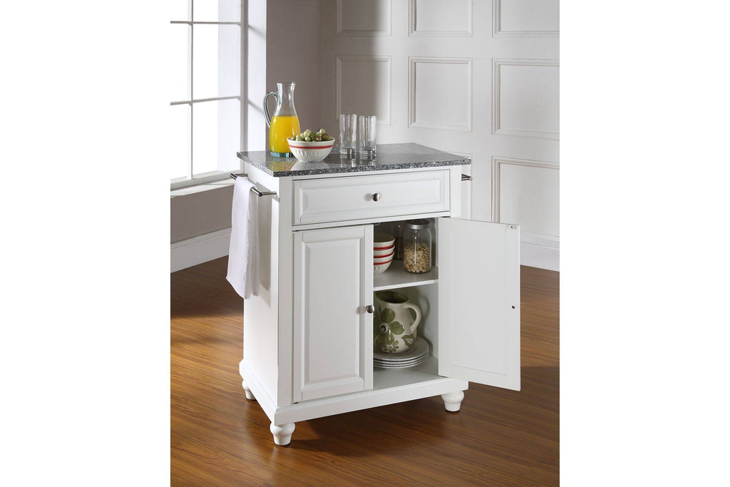 White Solid Granite Top Portable Kitchen Island S1809