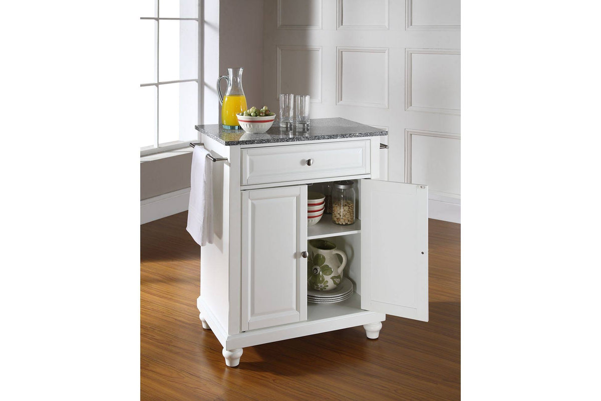 White Solid Granite Top Portable Kitchen Island S1809