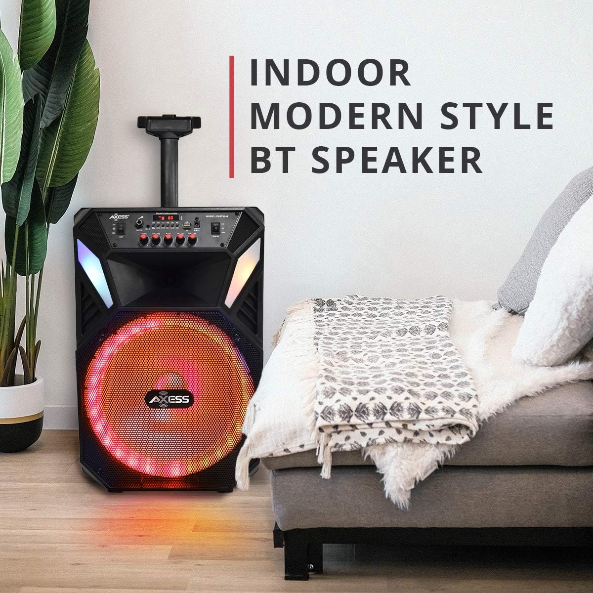 Bluetooth Speaker with 12” Woofer & 1.5 Tweeter, Portable PA Speaker with LED Lights, Wireless Mic, USB AUX TF Card FM & MIC R6227